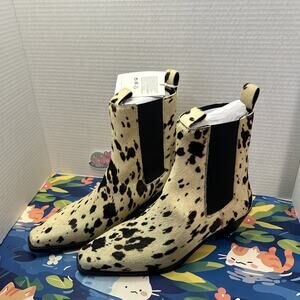 H&M Premium Selection Cream Cowhide Print Leather Boots US 8